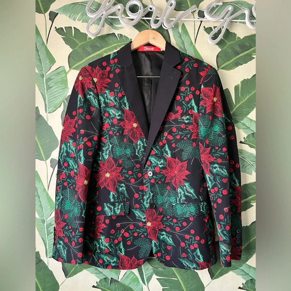 Men’s Shinesty Poinsettia Ugly Christmas Suit Jacket Size 36 - Picture 8 of 14